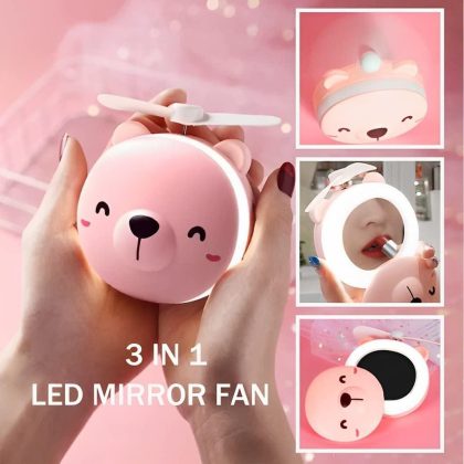 USB Charging Mini Portable LED Night Light Vanity Mirror with Fan